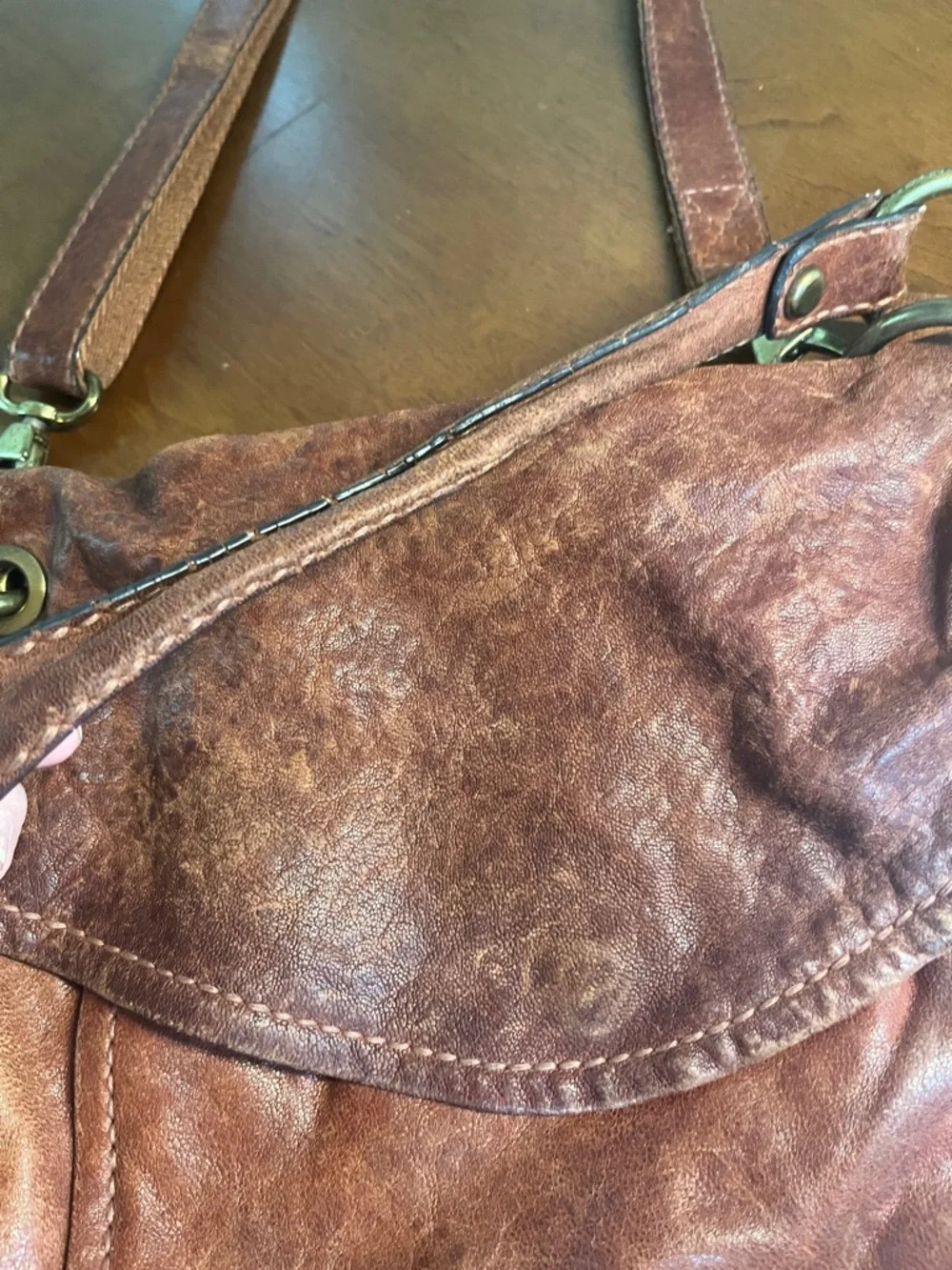 Fossil Distressed Leather Crossbody Bag in Rust Brown